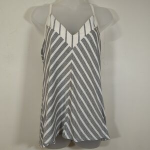 Laila Jayde Women's Gray and White Striped Tank Top , Size L